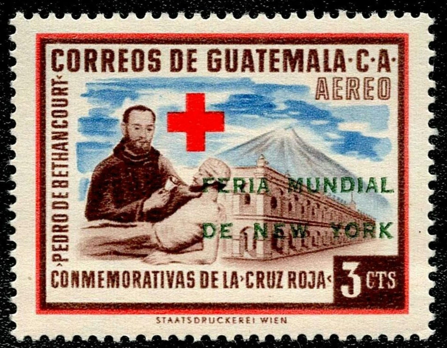 SCG1690 - Guatemala 1960s Red Cross Stamp – Feria Mundial Overprint