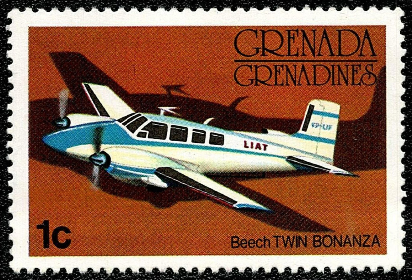 SCG1183 - Grenada Grenadines Stamp – Beech Twin Bonanza (LIAT)