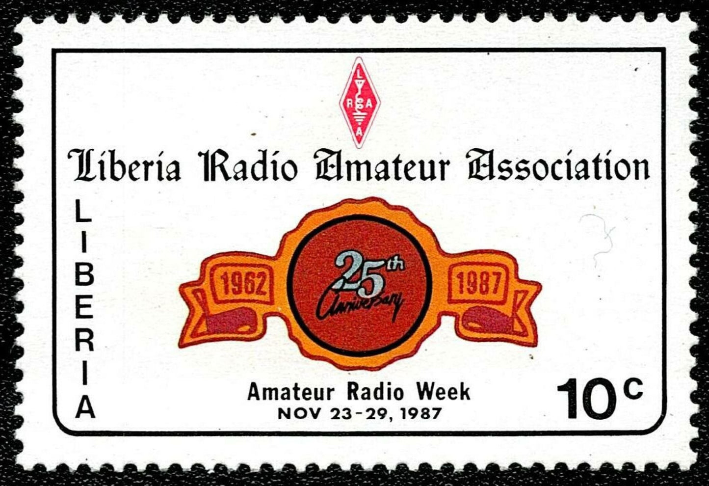 SCG1184 - 1987 Liberia Stamp – 25 Years of the Liberia Radio Amateur Association