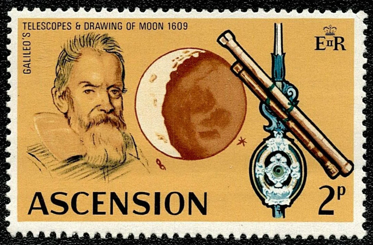 SCG1187 - Ascension Stamp – Galileo’s Telescope and Lunar Sketch