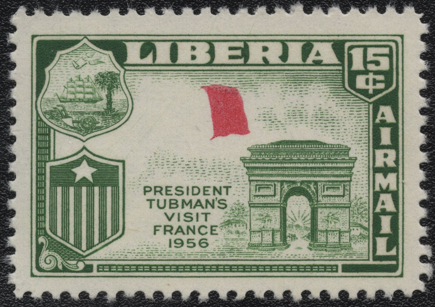 SCG958 - 1956 Liberia Airmail Error – Tubman’s Visit to France (Red Flag Variant)