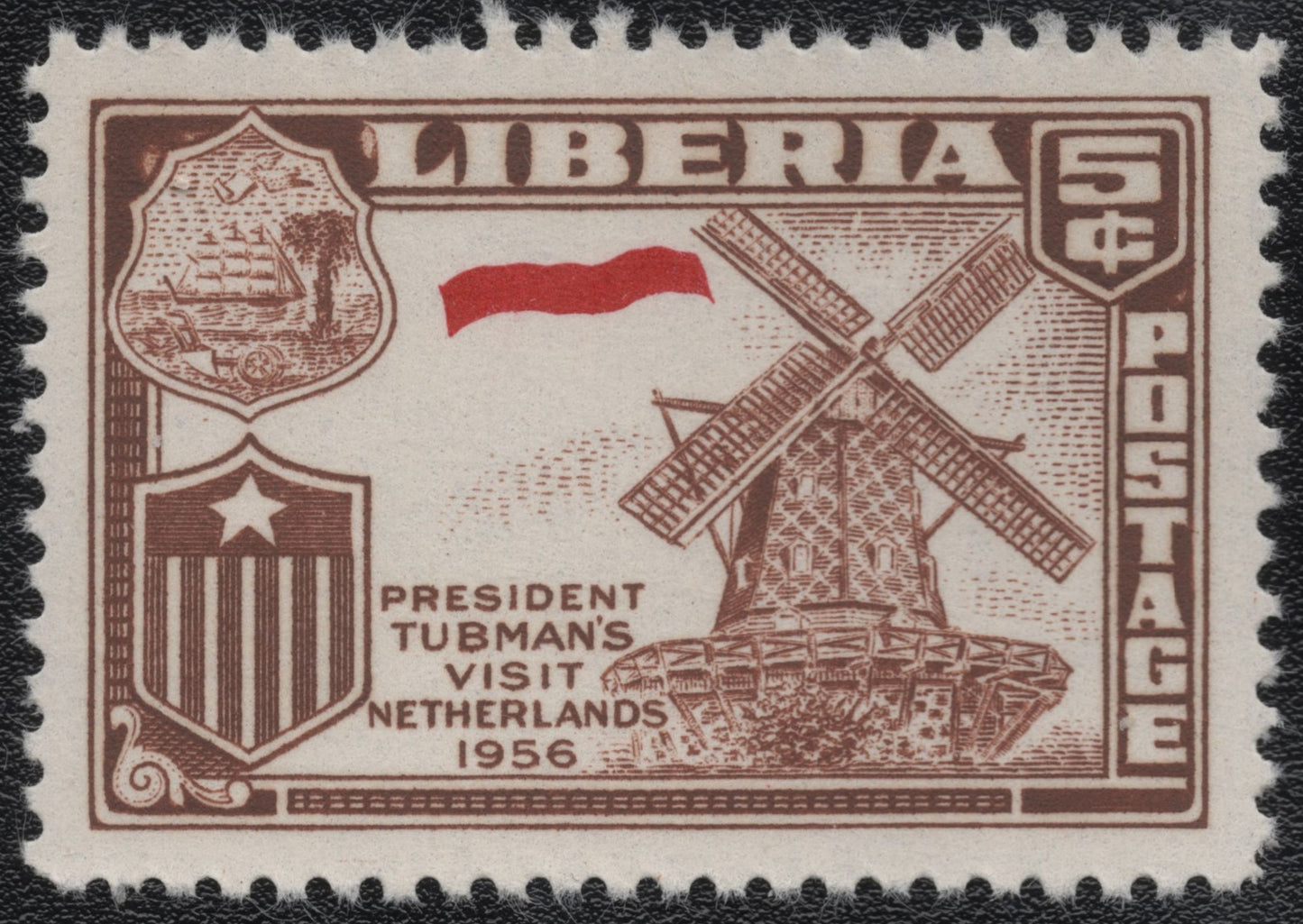 SCG960 - 1956 Liberia Error Stamp – Tubman’s Visit to Netherlands (Flag Misprint)