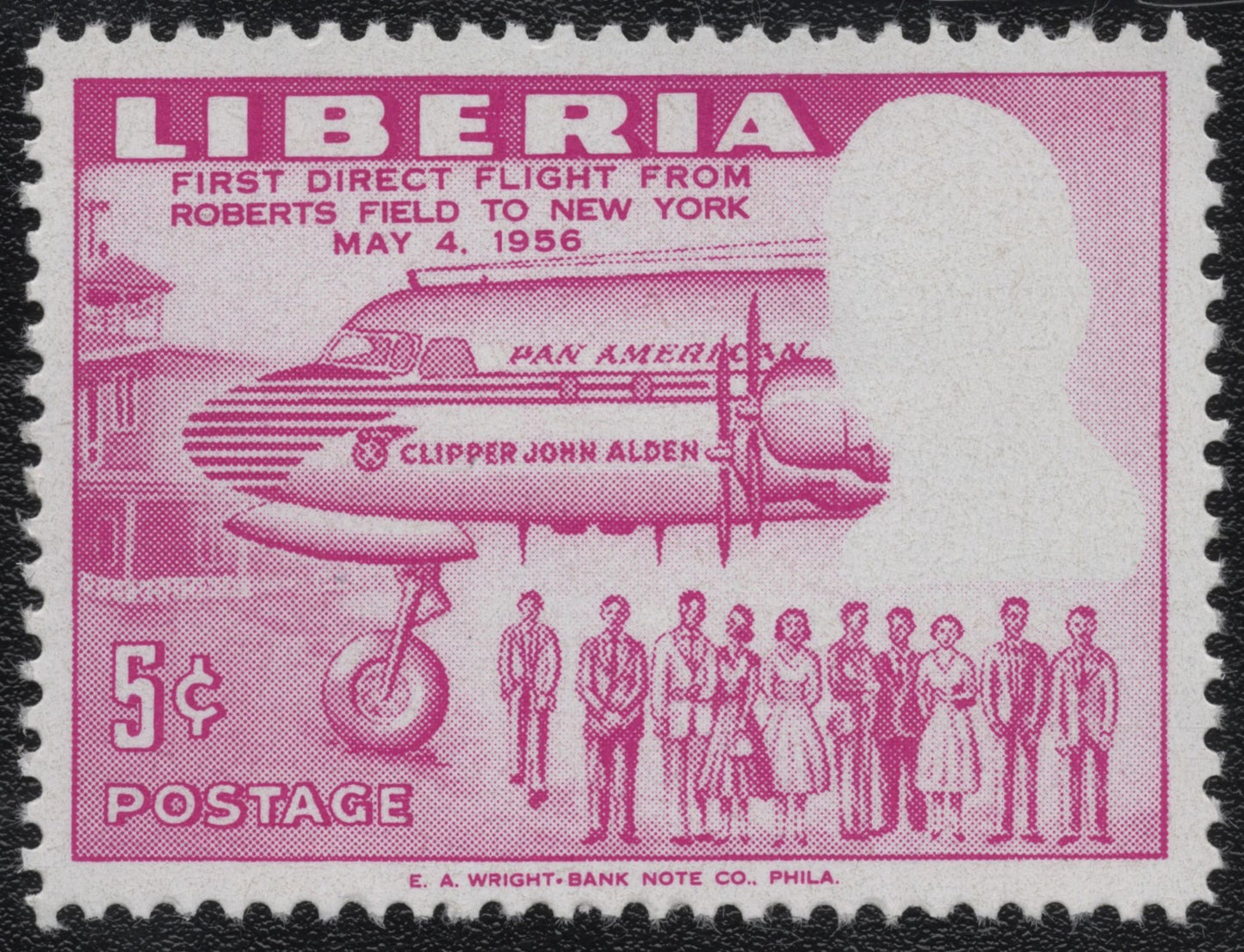 SCG954 - 1956 Liberia 5¢ Magenta Error Stamp – Clipper John Alden Flight