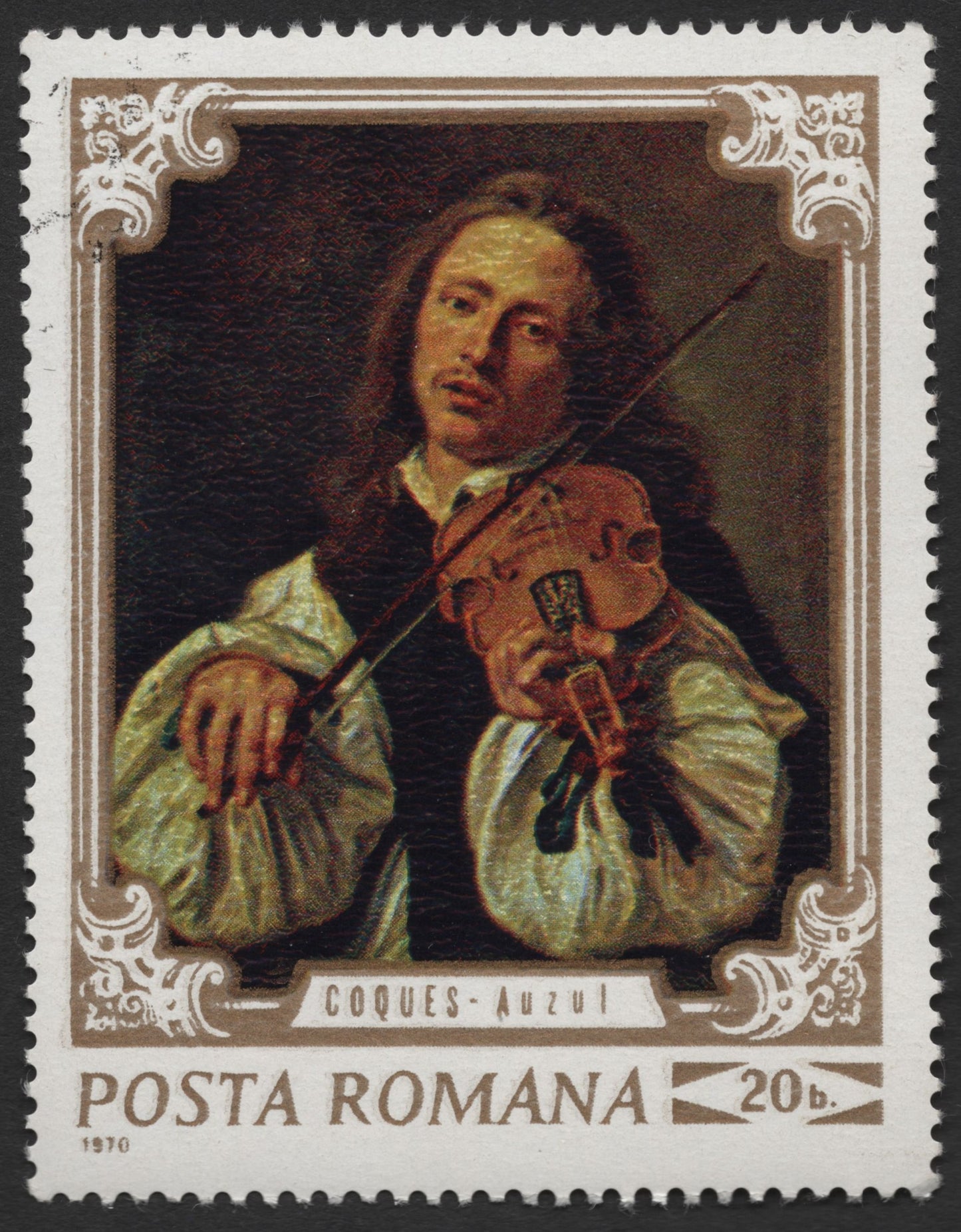 SCG886 - 1970 Romania Stamp – Violinist by Gonzales Coques