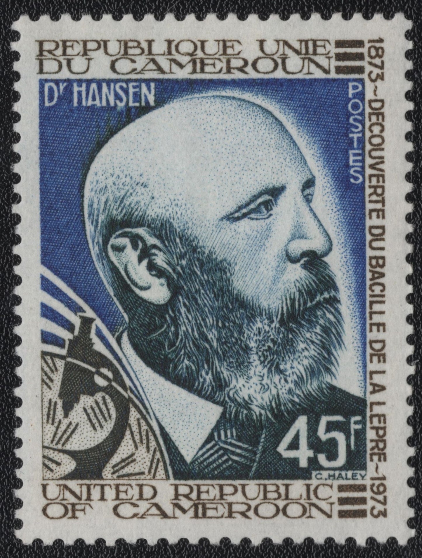 SCG904 - Cameroon 45F Stamp – Dr. Hansen & Leprosy Bacillus Discovery (1873–1973)