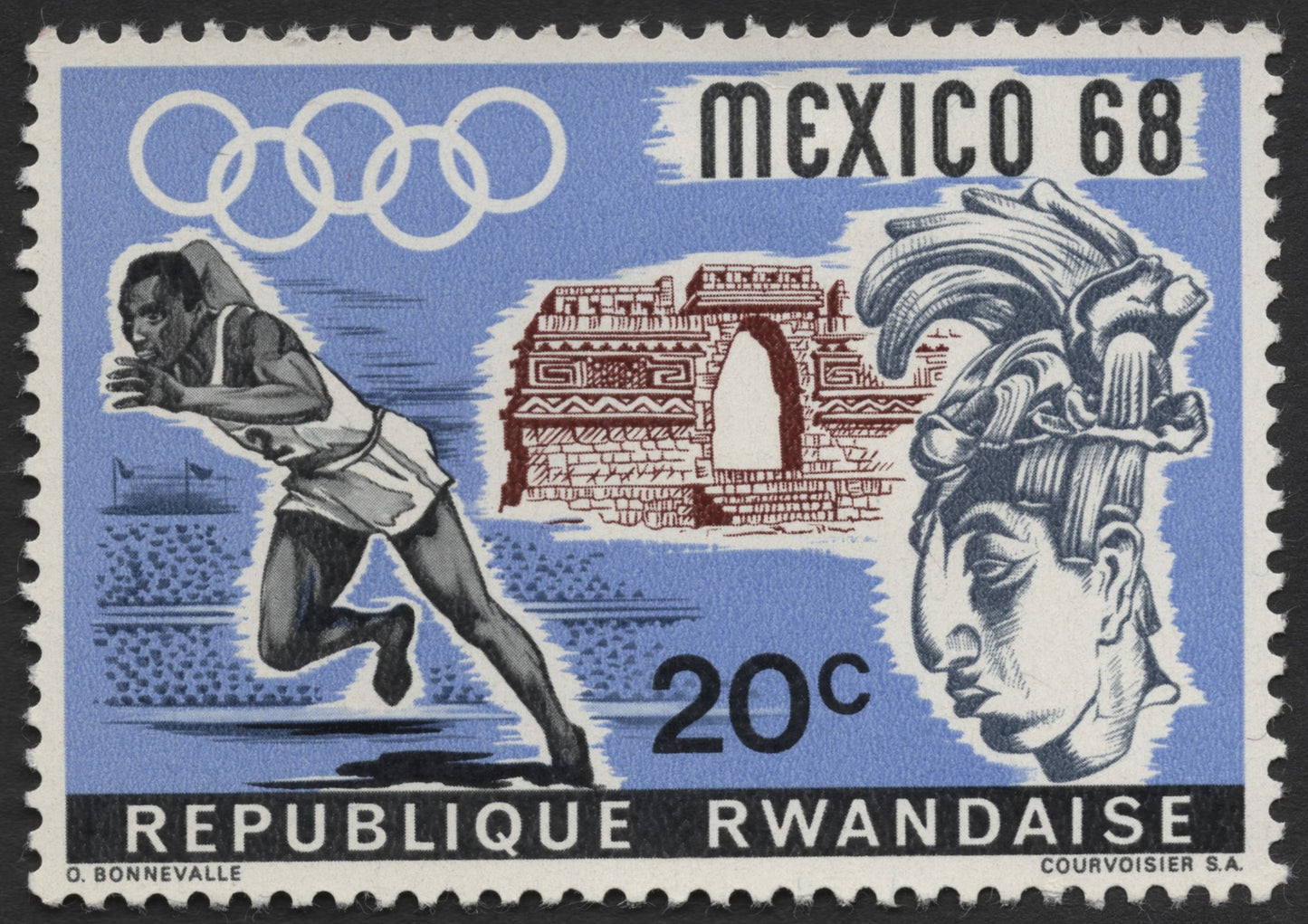 SCG930 - Rwanda 1968 Mexico Olympics – Runner and Aztec Heritage