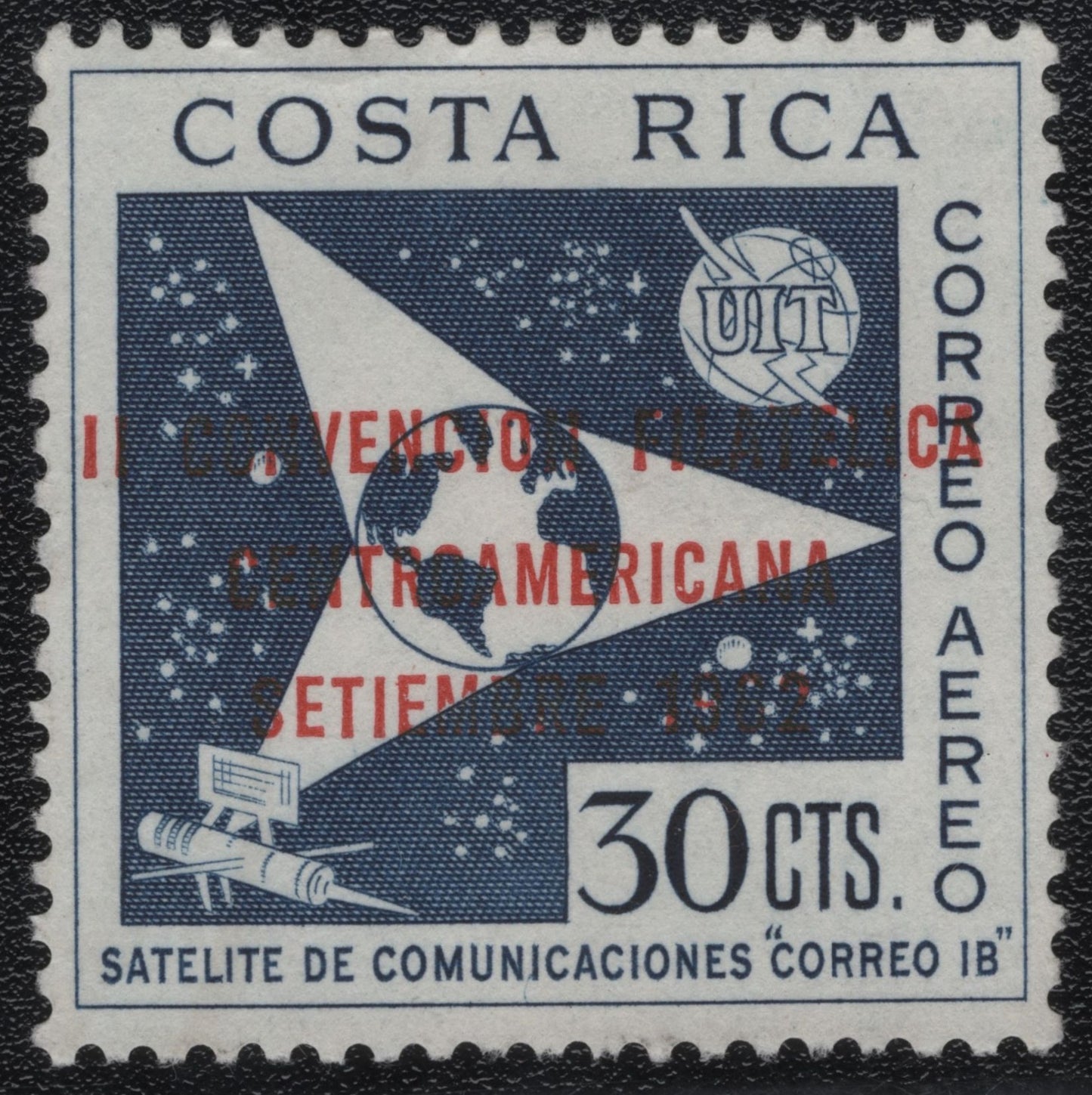 SCG1046 - Costa Rica 30c – Correo IB Communications Satellite with Red Overprint