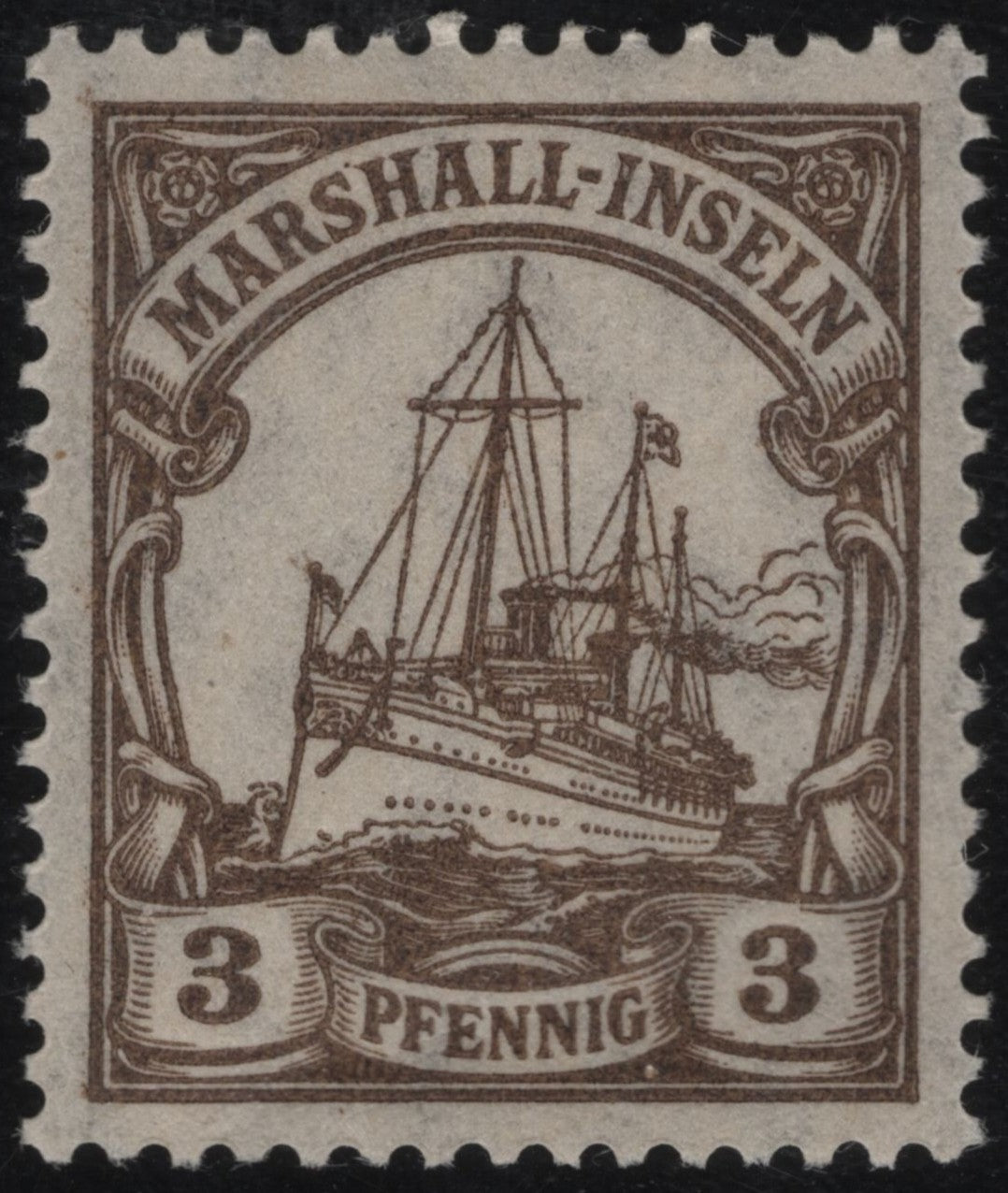 SCG1136 - Marshall Islands 3 Pfennig Ship Stamp – German Colonial Era (Variant)