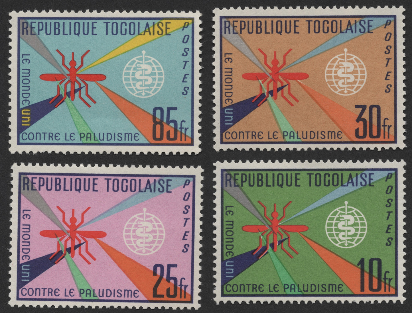 SCG1169 - Togo – United Against Malaria WHO Stamp Set (Color Rays Series)