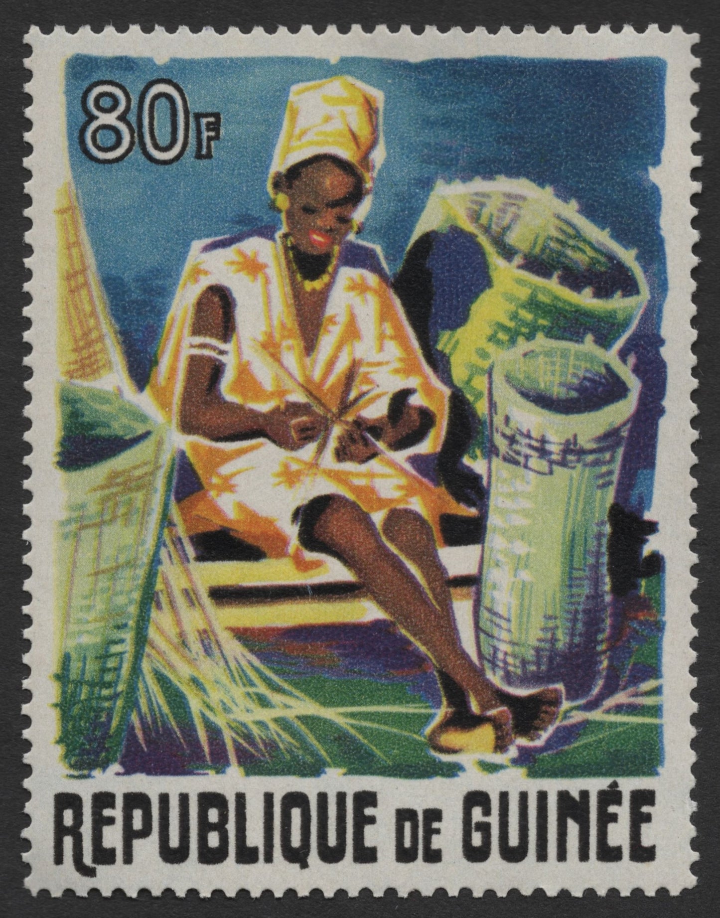 SCG1194 - Guinea 80F Stamp – Traditional Basket Weaving