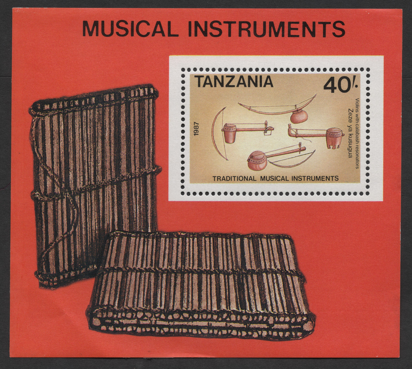 SCG1250 - Tanzania 1987 – Traditional Musical Instruments Miniature Sheet