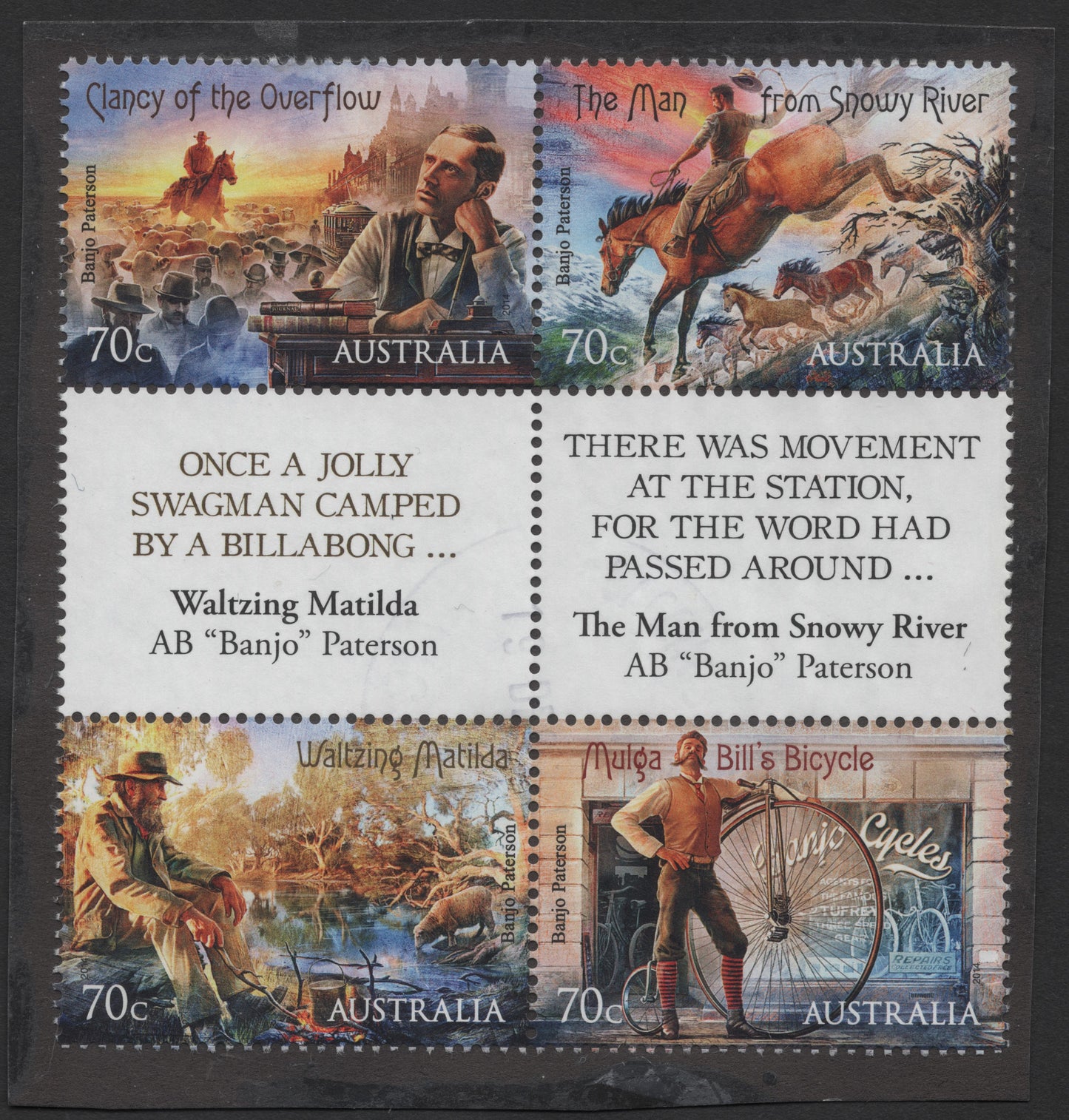 SCG1257 - Australia 2014 “Banjo Paterson – Literary Legends” Used Stamp Block