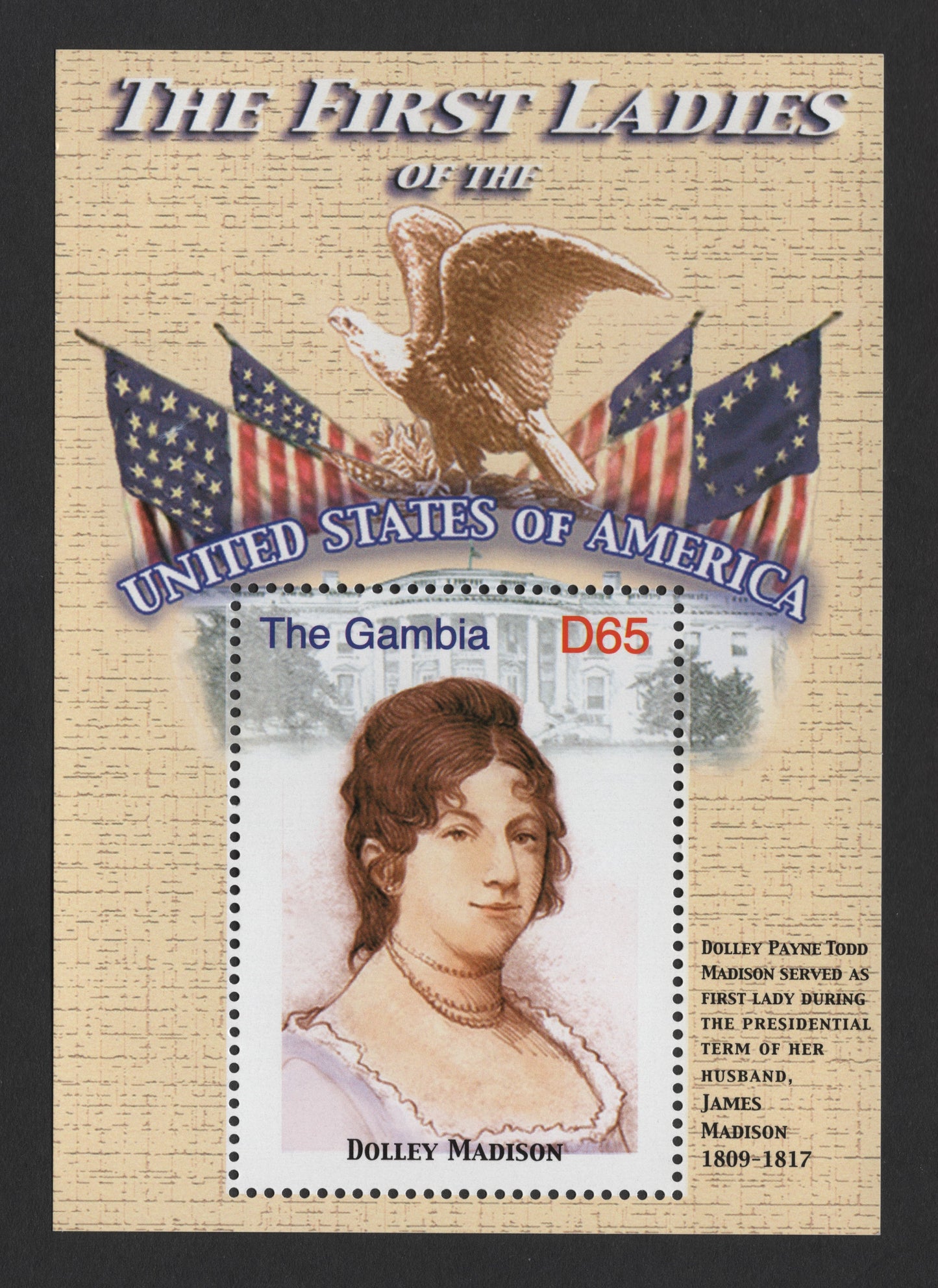 SCG1321 - Gambia First Ladies – Dolley Madison Miniature Sheet