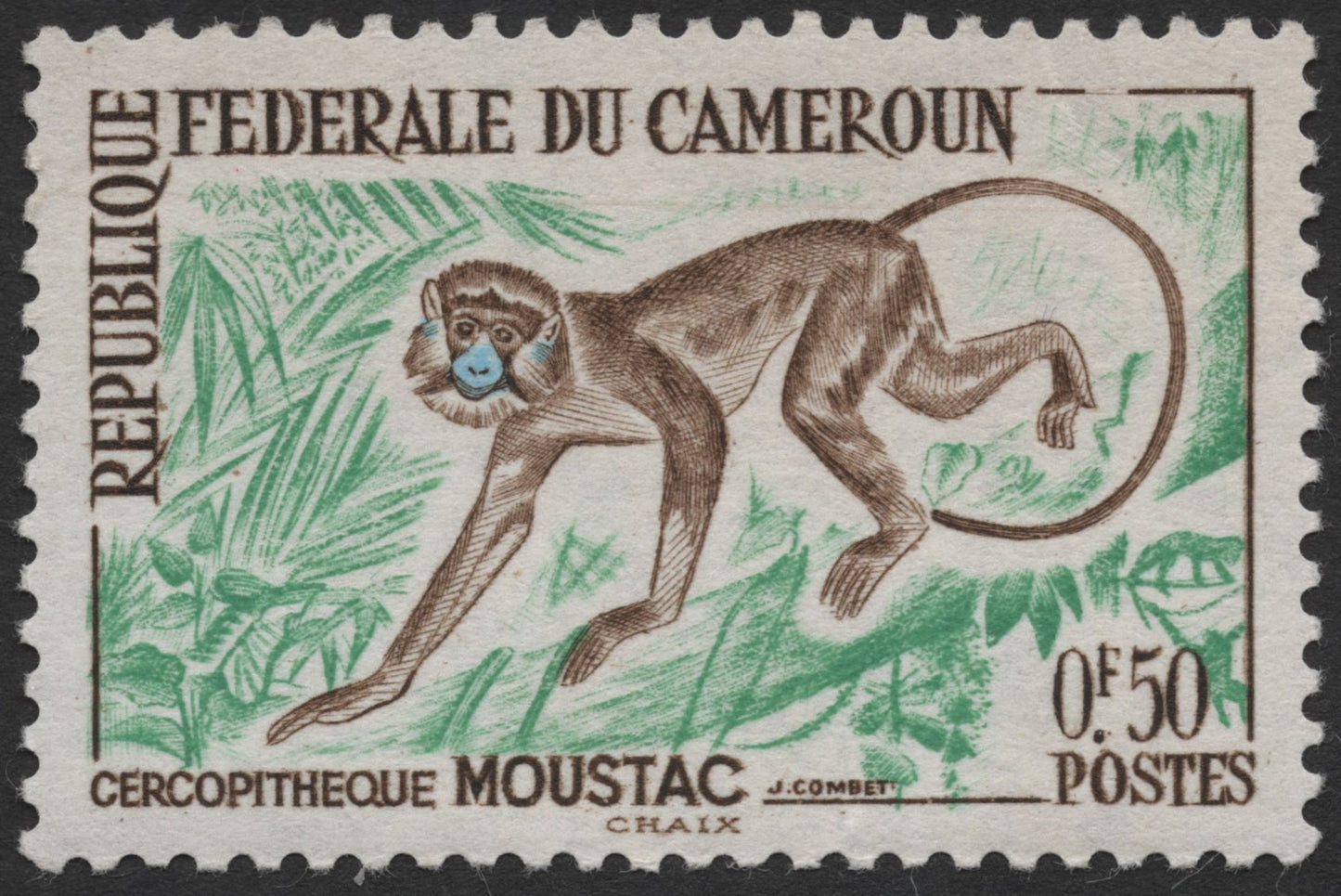 SCG1262 - Cameroon 1960s “Moustached Monkey (Cercopithecus Cephus)” Stamp