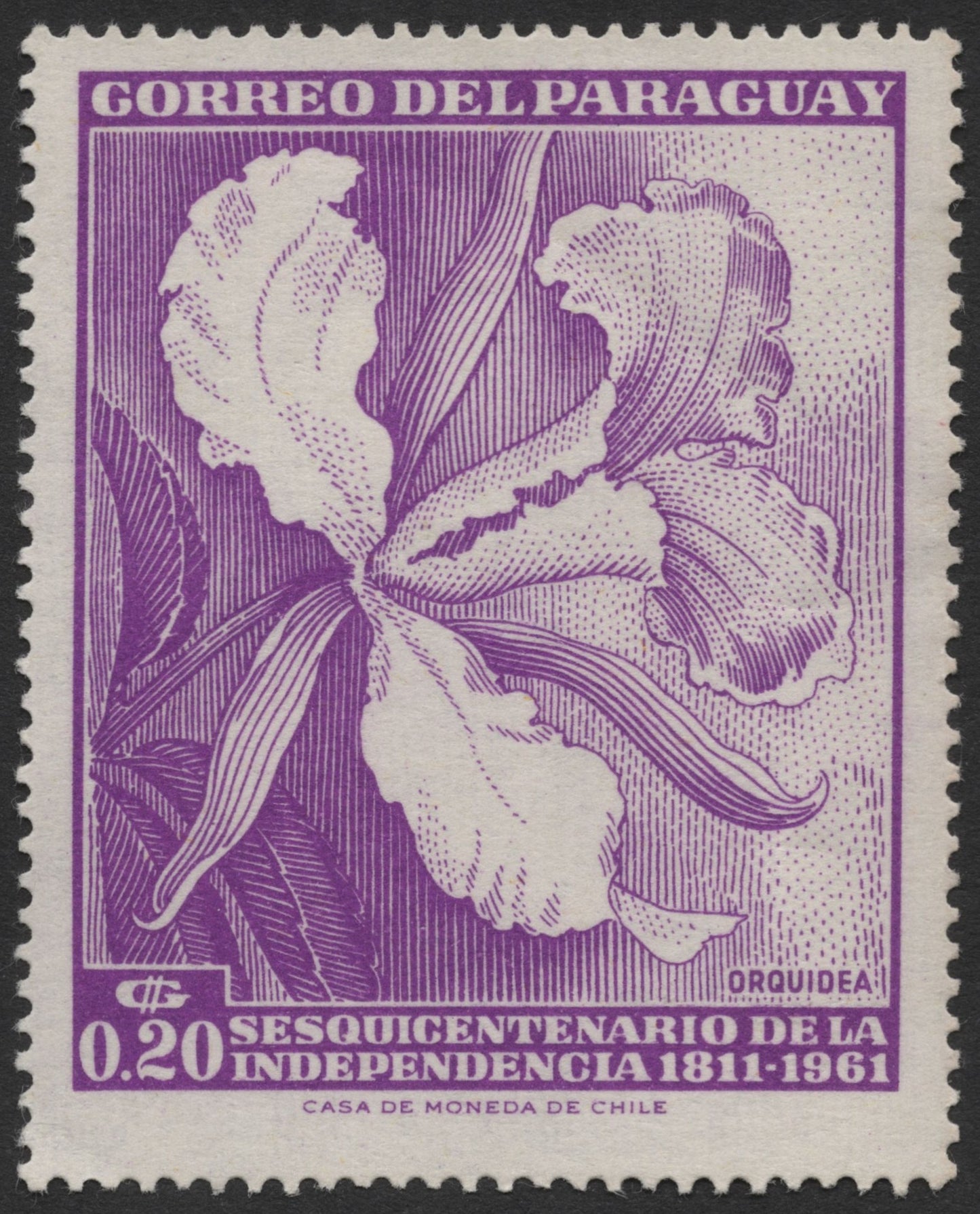 SCG1385 - Paraguay 1961 Orchid Stamp – Independence Sesquicentennial
