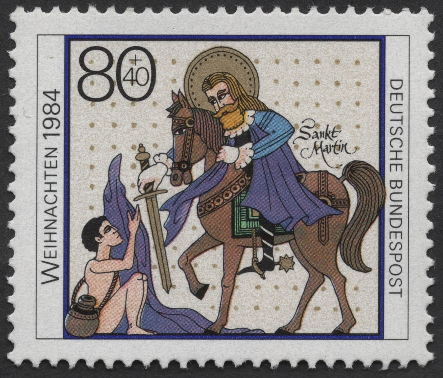 SCG1452 - Germany 1984 Christmas Stamp – St. Martin Sharing His Cloak (80+40 Pf)Germany 1984 Christmas Stamp – St. Martin Sharing His Cloak (80+40 Pf)
