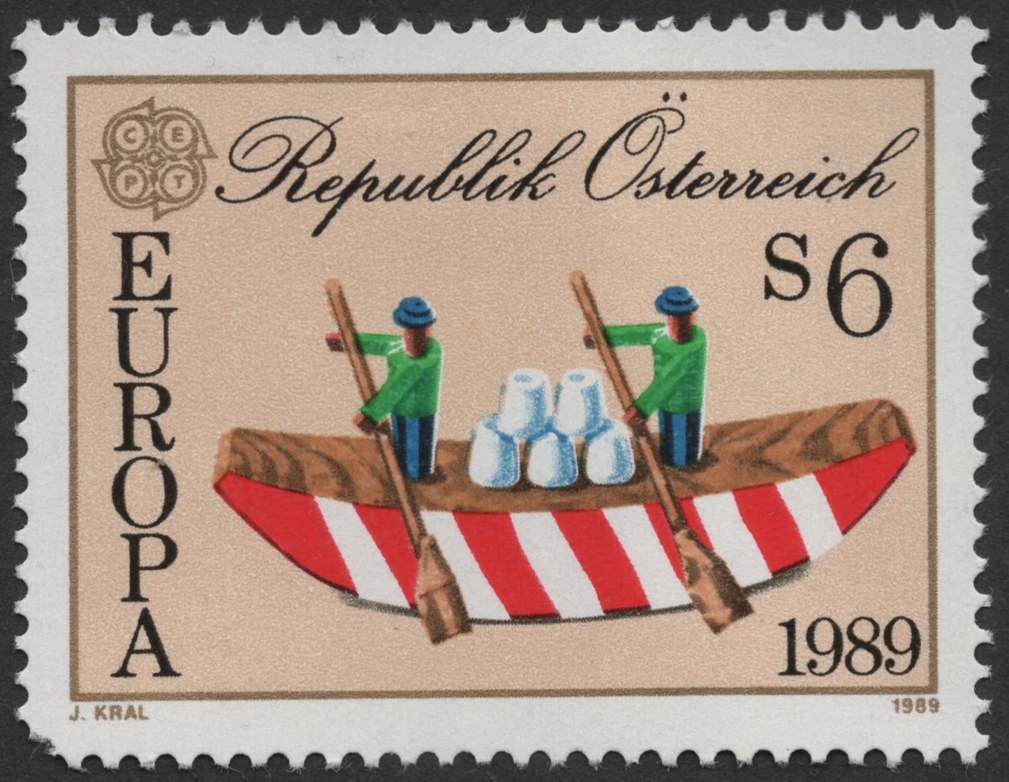SCG1456 - Austria 1989 Europa CEPT Stamp – Traditional Raft Transport