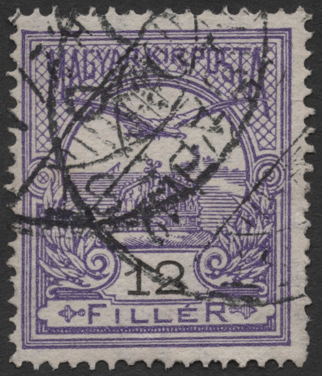 SCG1543 - Hungary 1916 12 Filler Parliament Stamp – Violet (Used)
