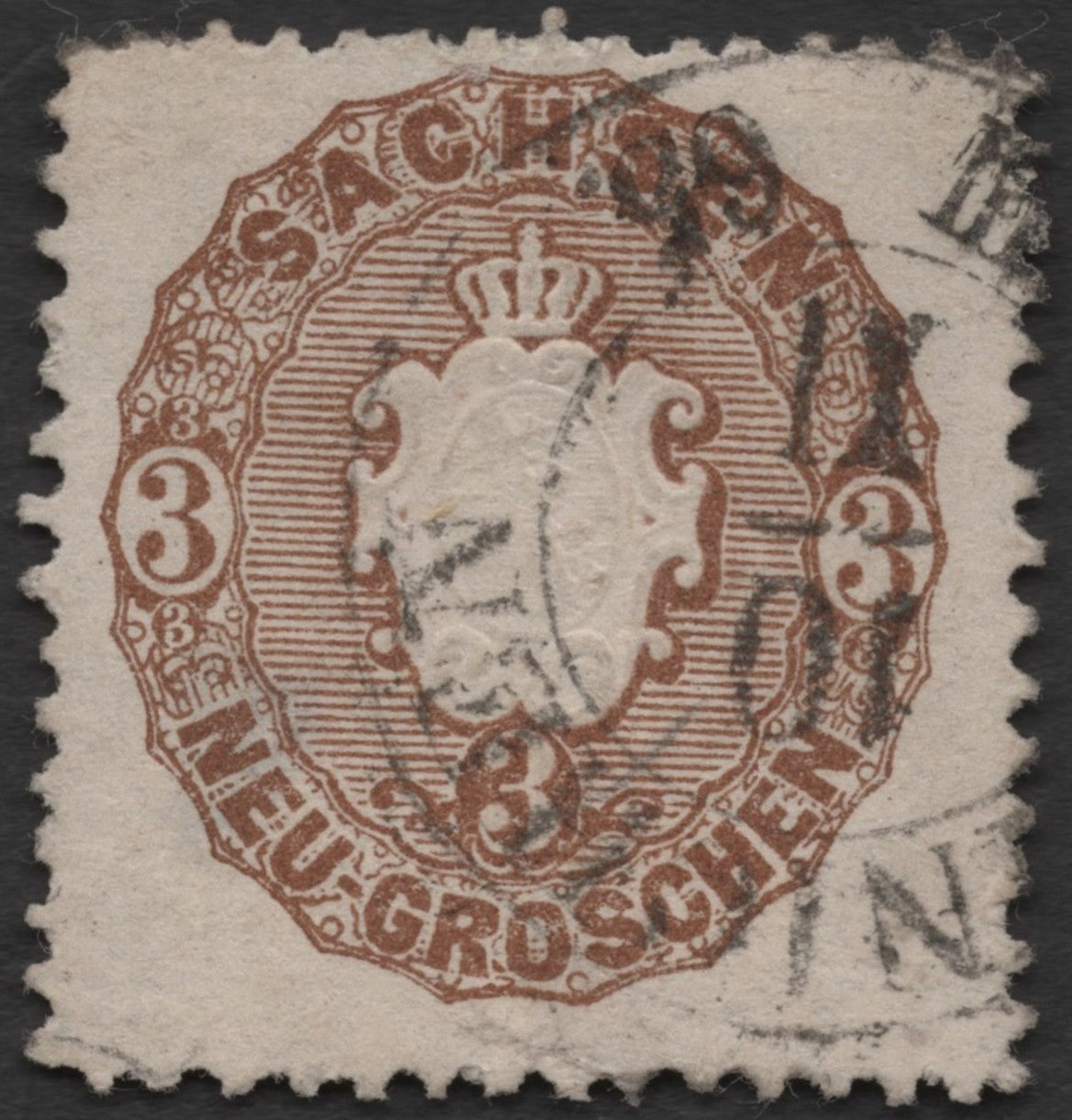 SCG1506 - Saxony 3 Neu-Groschen Brown – Coat of Arms Issue (Used, 1863)