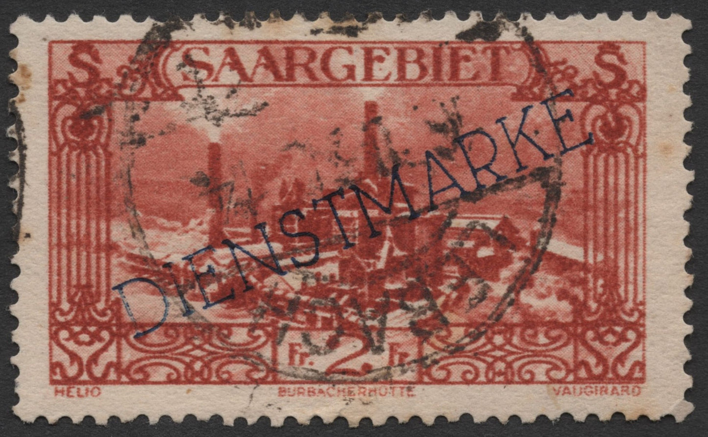 SCG1530 - Saar 1922 – 2 Fr Official Service Overprint (Used)