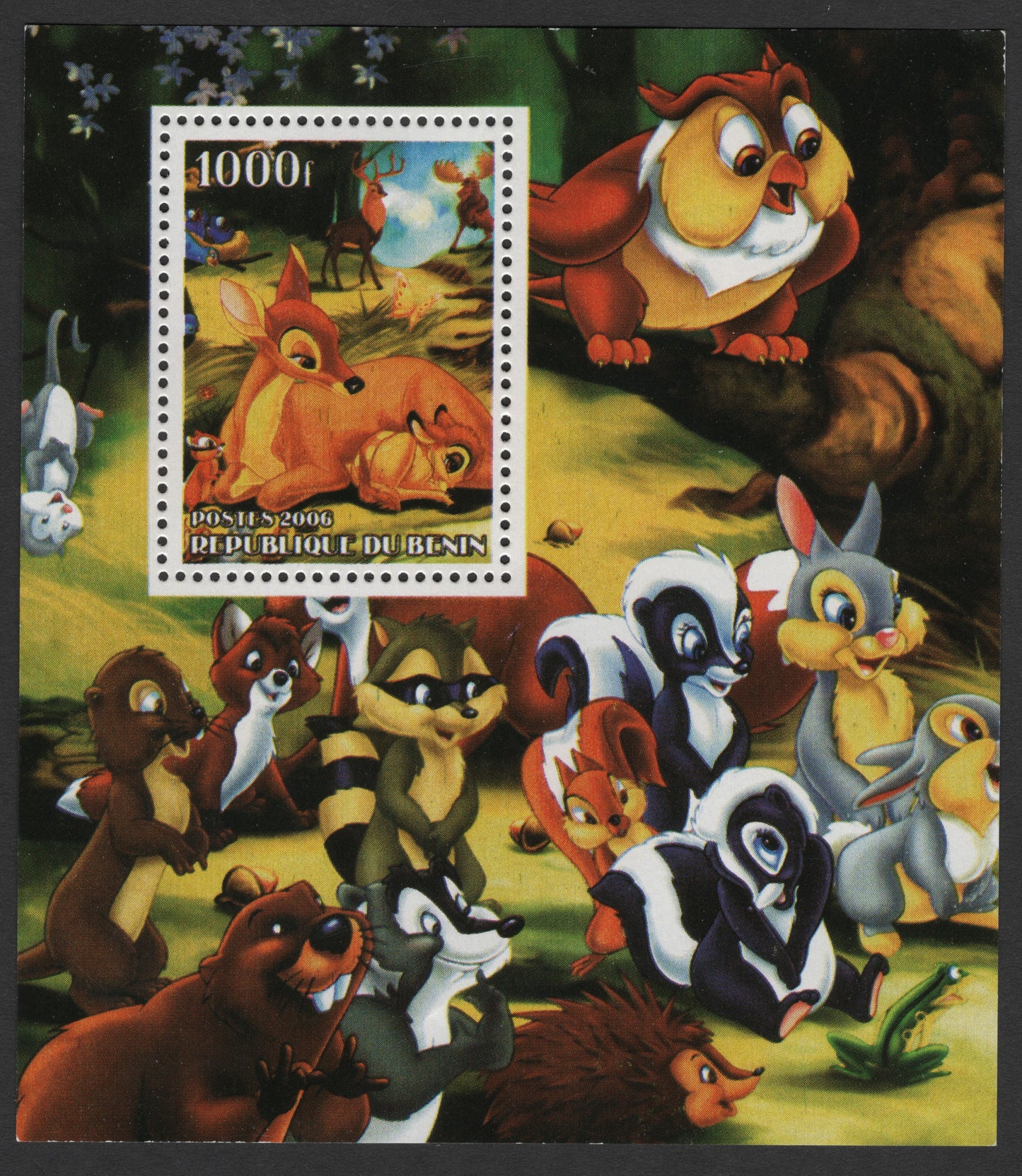 SCG1645 - Benin 2006 Miniature Sheet – Bambi and Forest Friends (1000f)