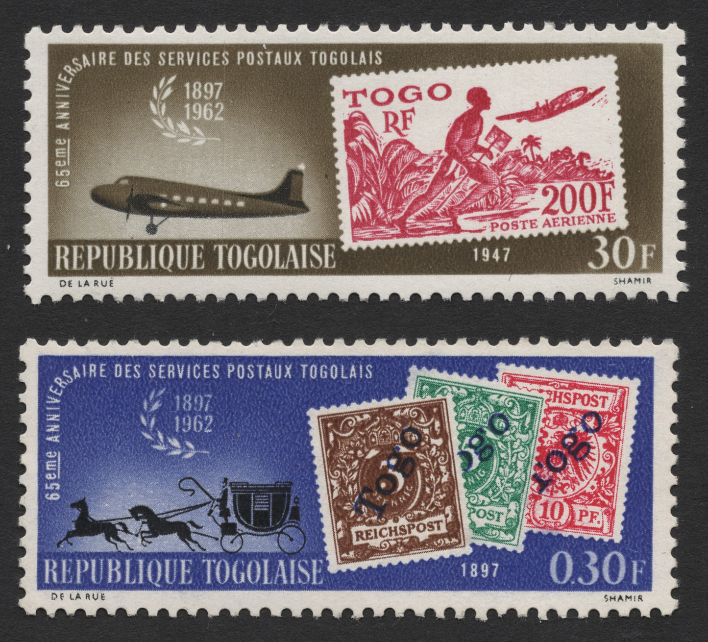 SCG1705 - Togo 1962 "Stamp on Stamp" Set – 65th Anniversary of Togolese Postal Services