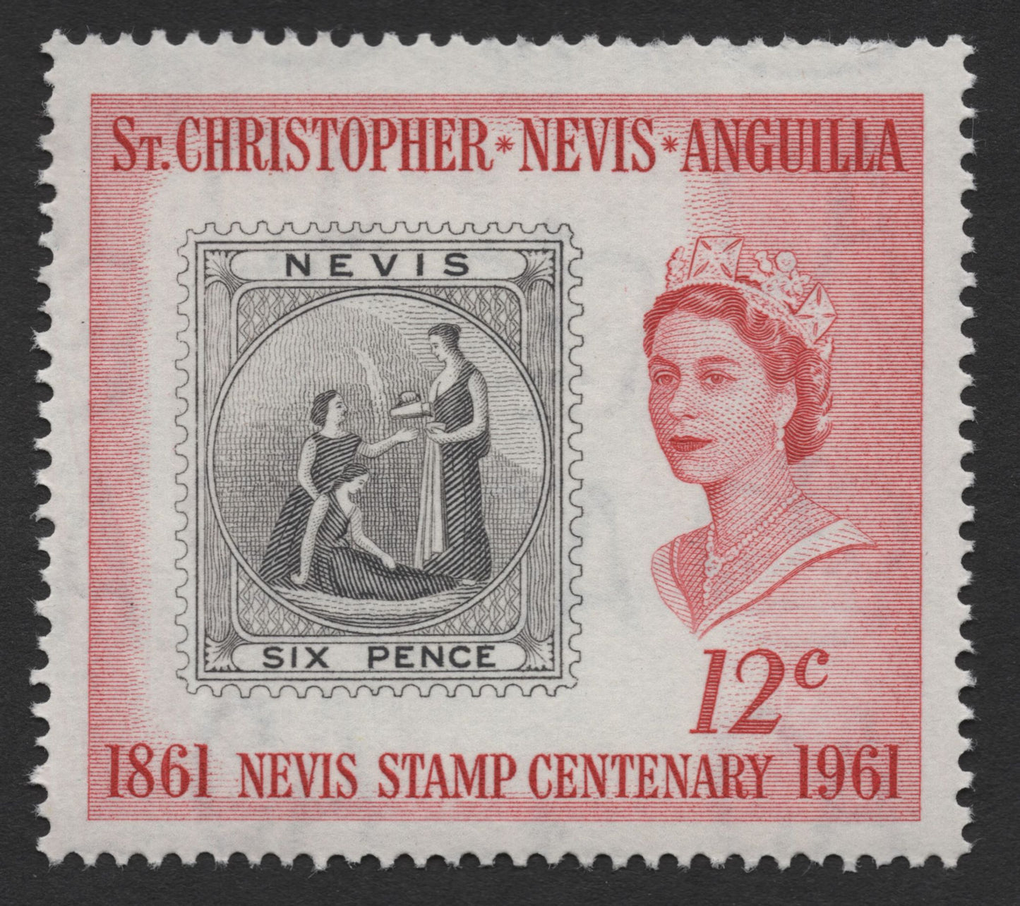 SCG1703 - 1961 Nevis Stamp Centenary – "Stamp on Stamp" Issue from St. Christopher-Nevis-Anguilla