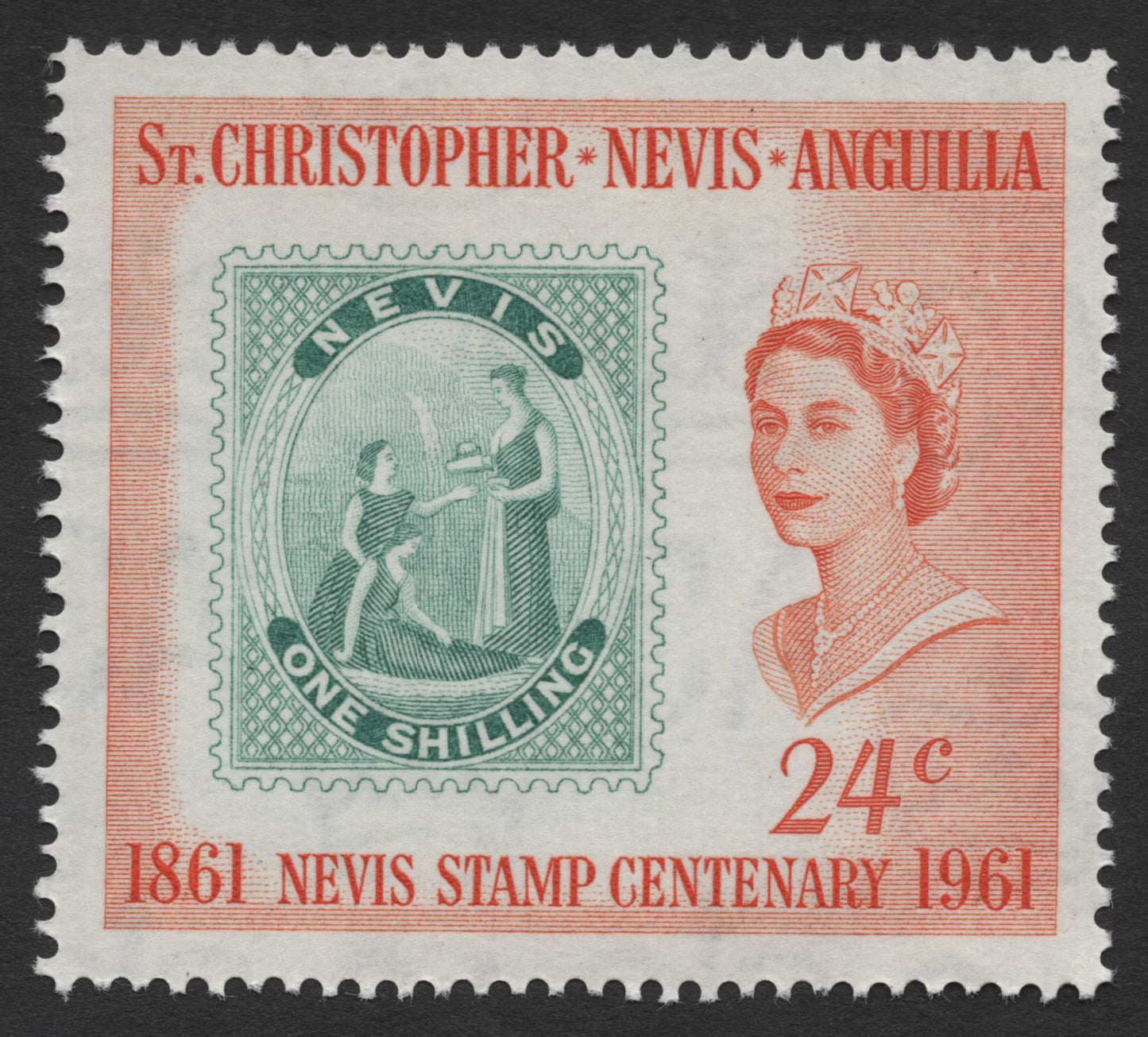 SCG1703 - 1961 Nevis Stamp Centenary – "Stamp on Stamp" Issue from St. Christopher-Nevis-Anguilla