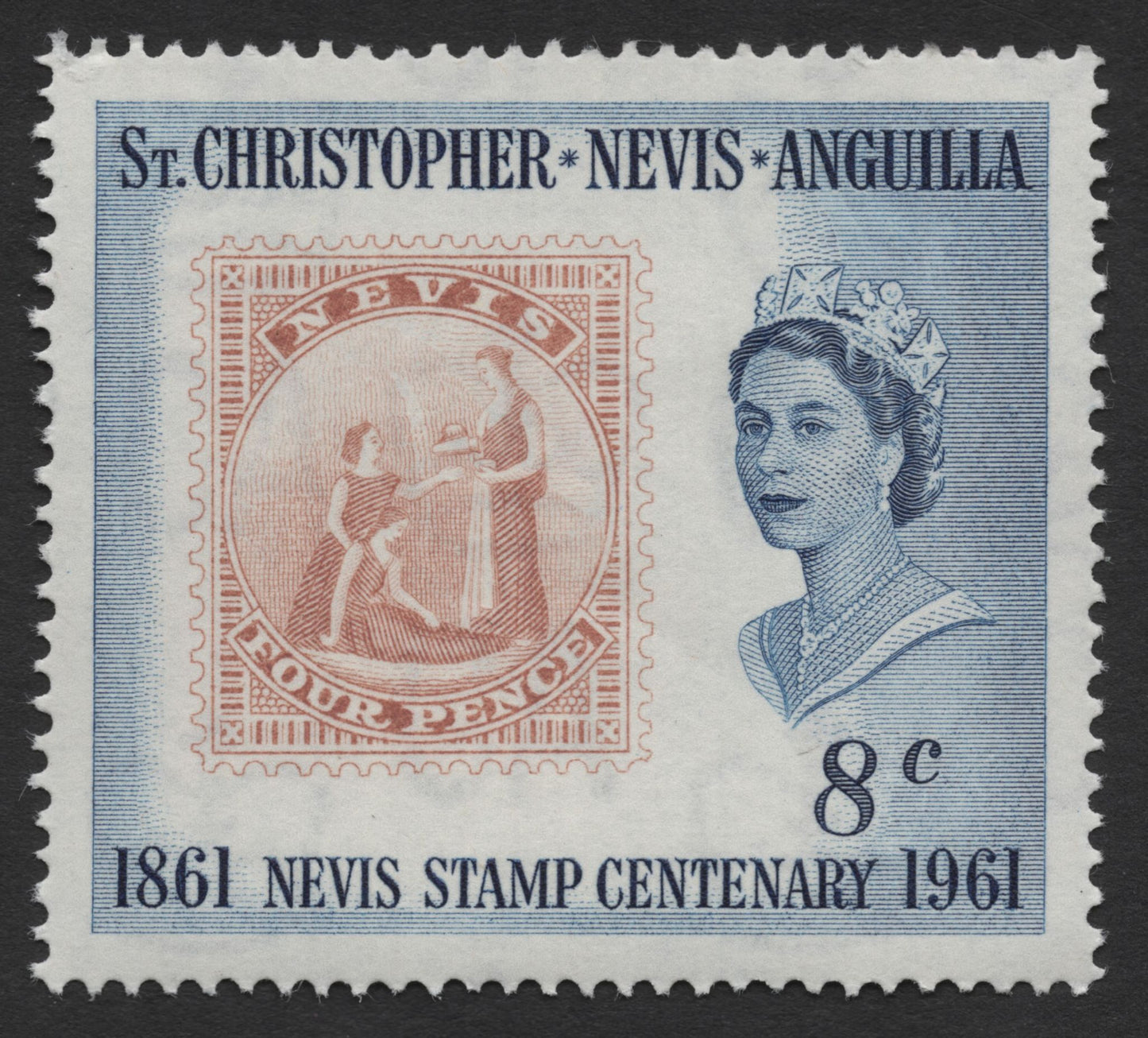 SCG1704 - 1961 Nevis Stamp Centenary – “Stamp on Stamp” Series - St. Christopher-Nevis-Anguilla