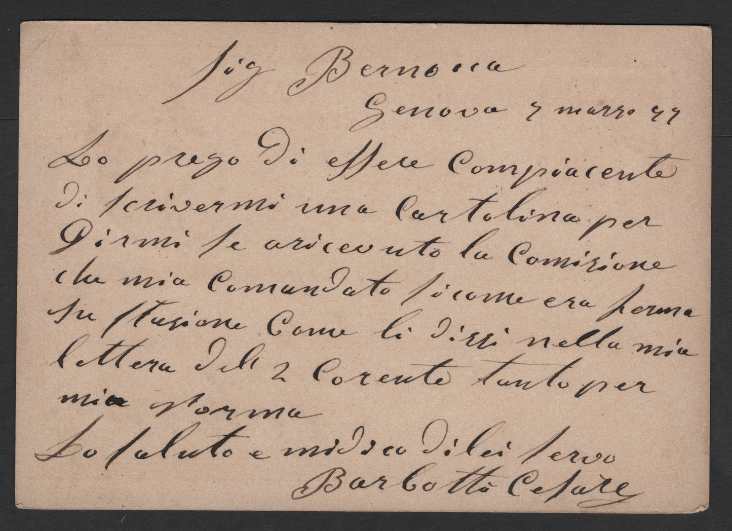 SCG1823 - Italy 1877 Postal Card – 10 Centesimi King Umberto I with Message to Milan