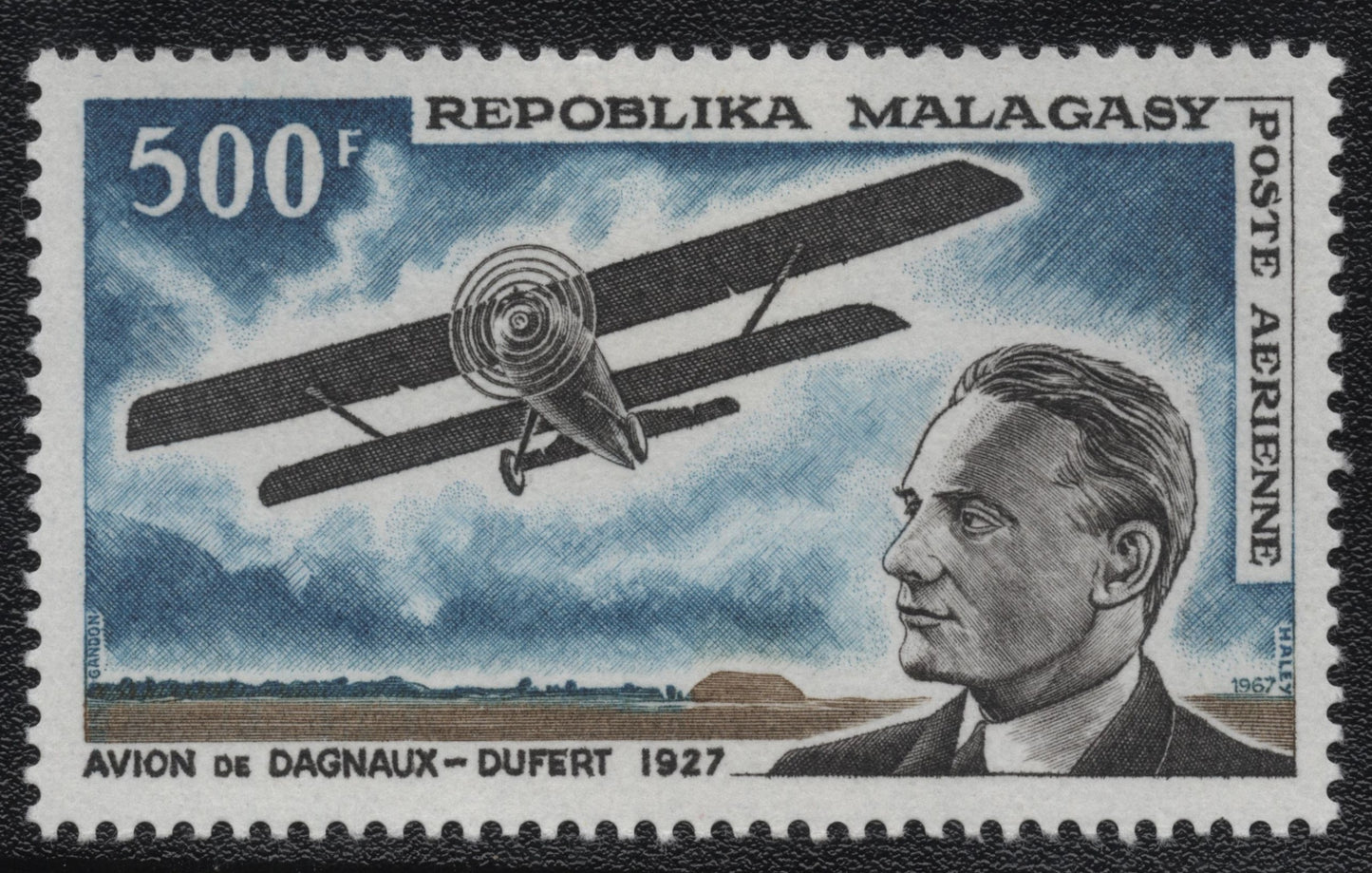 SCG1716 -Madagascar 1967 Airmail – Dagnaux-Dufert Biplane, 1927