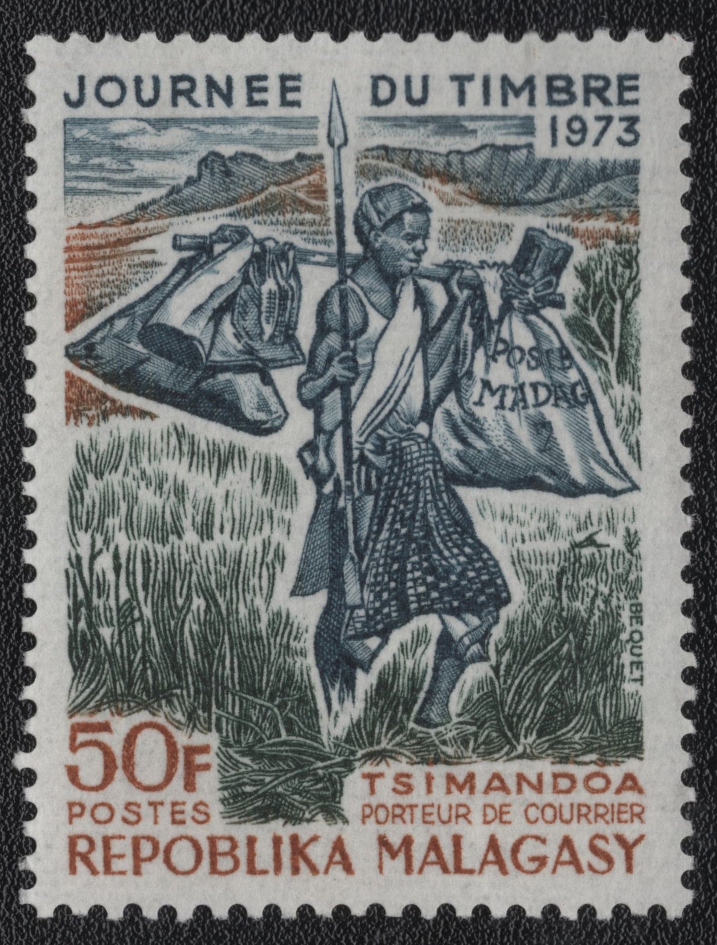 SCG1724 - Madagascar 1973 – Stamp Day: Traditional Mail Carrier “Tsimandoa”