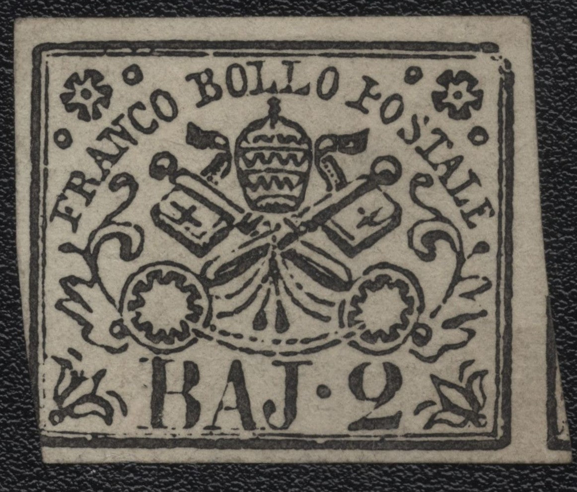 SCG1814 - Papal States 1852 – 2 Bajocchi Black on White (First Issue)