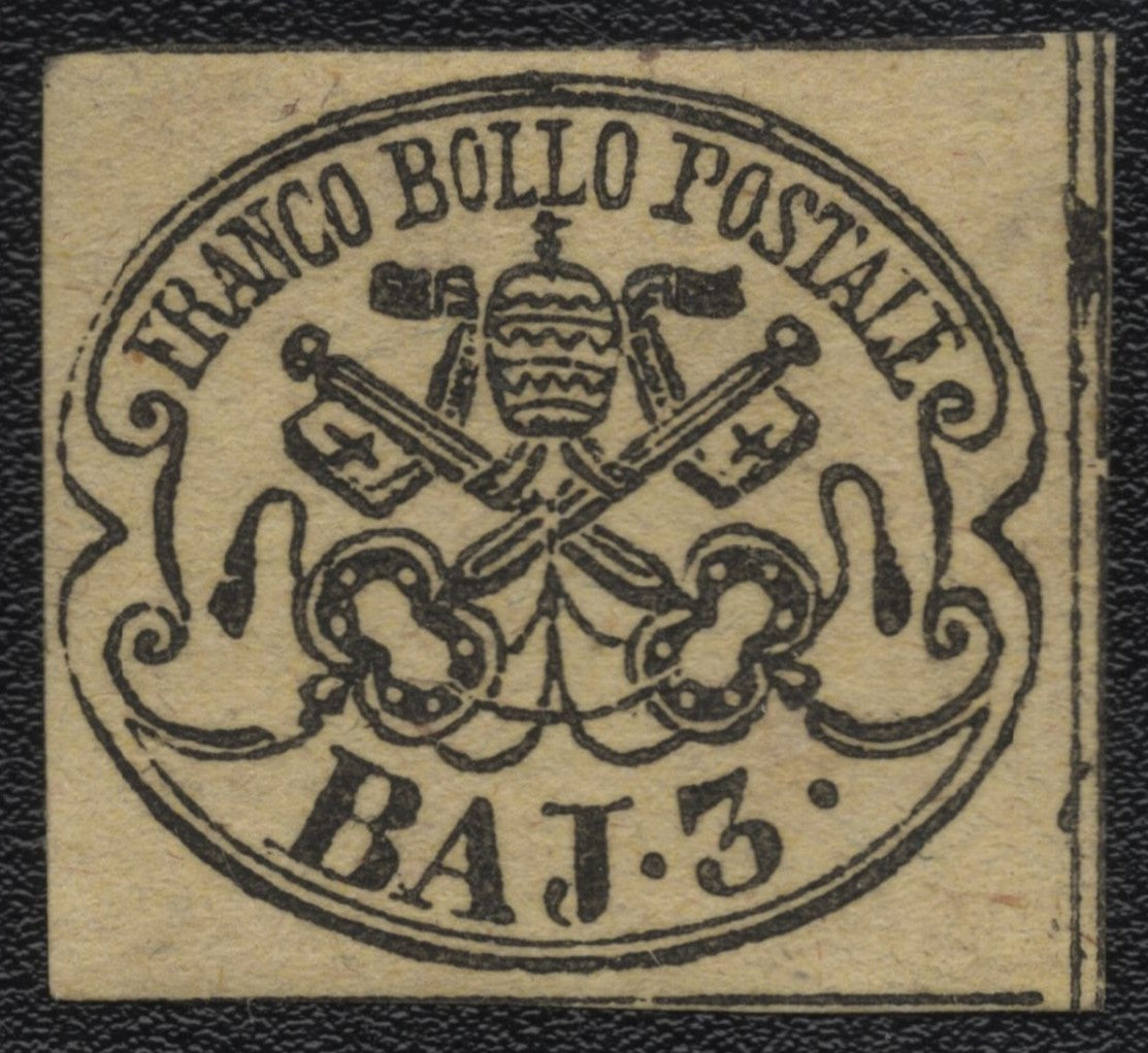 SCG1817 - Papal States 1852 – 3 Bajocchi Black on Buff (First Definitive Issue)
