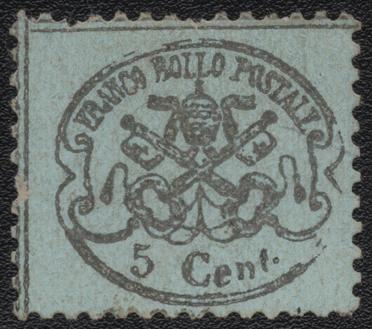 SCG1806 - Papal States 1867 – 5 Centesimi Black on Blue (Crossed Keys and Tiara)