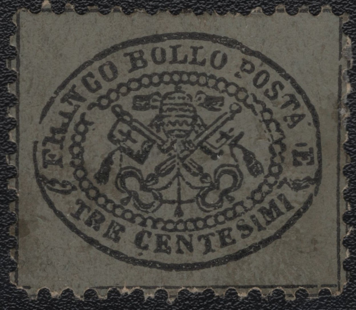SCG1808 - Papal States 1867 – 3 Centesimi Black on Grey (Type 'E' Inscription)