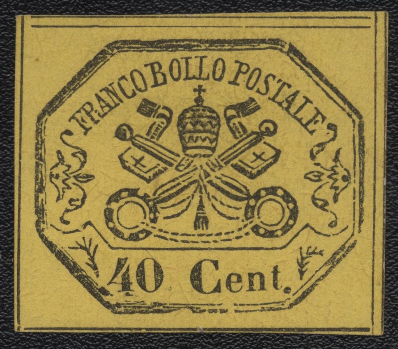 SCG1809 - Papal States 1868 – 40 Centesimi Black on Yellow (Unperforated)