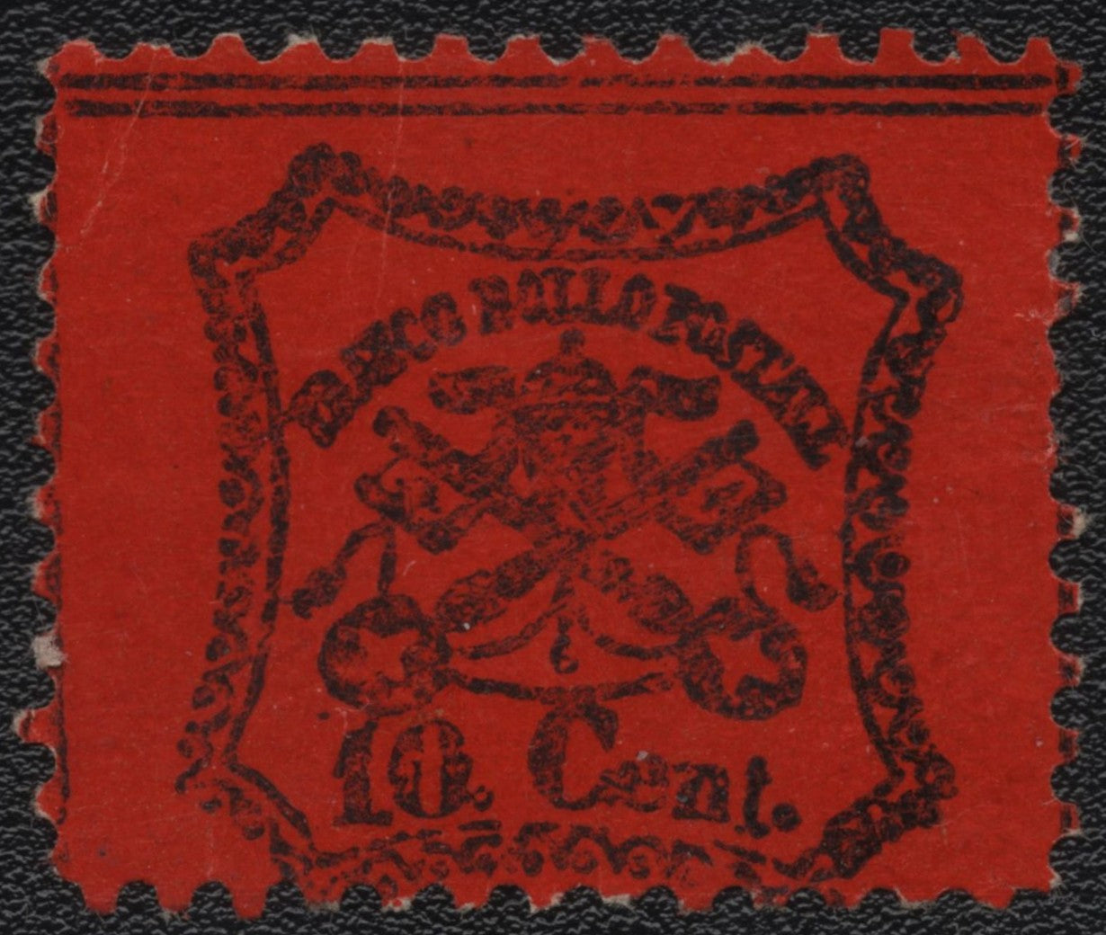SCG1810 - Papal States 1867 – 10 Centesimi Black on Vermilion (Perforated)