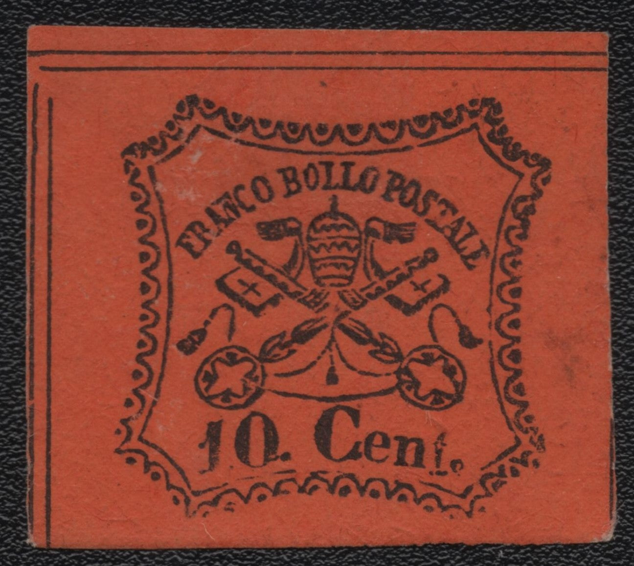 SCG1811 - Papal States 1867 – 10 Centesimi Black on Vermilion (Unperforated)
