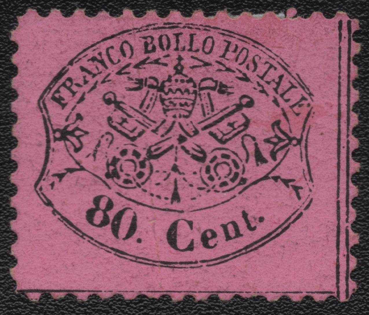SCG1812 - Papal States 1868 – 80 Centesimi Black on Rose (Perforated)