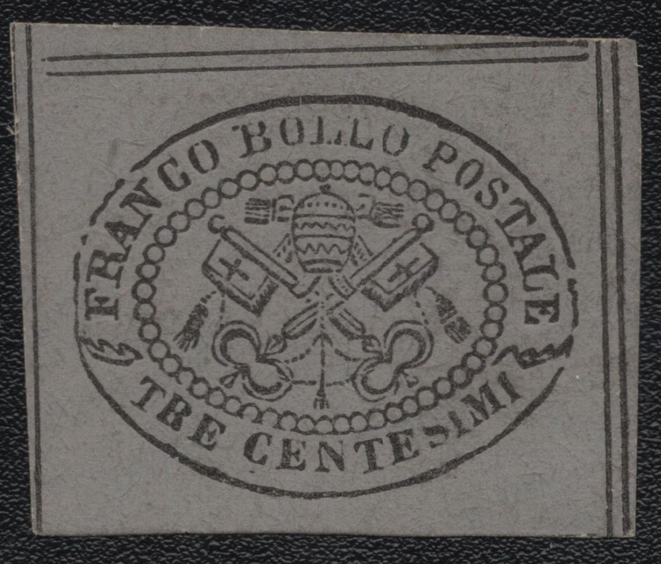 SCG1813 - Papal States 1867 – 3 Centesimi Black on Grey (Unperforated)