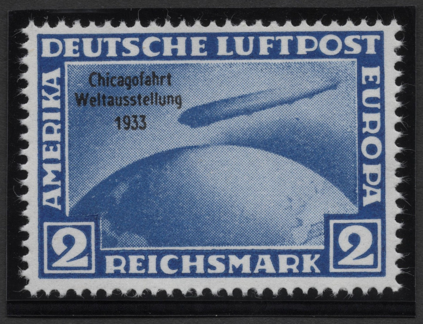 SCG1818 - Germany 1933 Zeppelin Airmail – Chicago Flight Overprint (2 Reichsmark Blue)