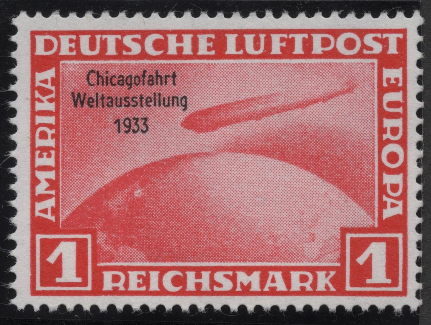 SCG1819 - Germany 1933 Zeppelin Airmail – Chicago Flight Overprint (1 Reichsmark Red)