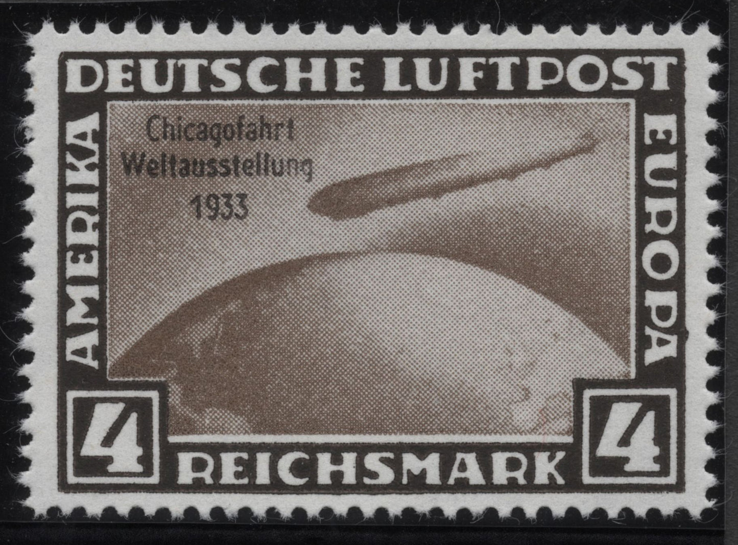 SCG1820 - Germany 1933 Zeppelin Airmail – Chicago Flight Overprint (4 Reichsmark Brown)