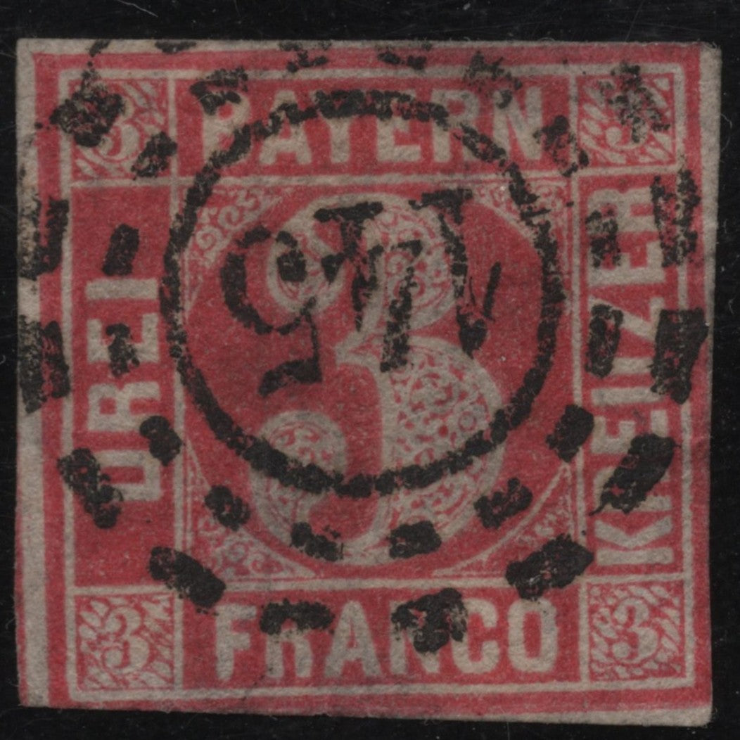 SCG1834 - Bavaria 1862 – 3 Kreuzer Red Numeral Issue (Used)