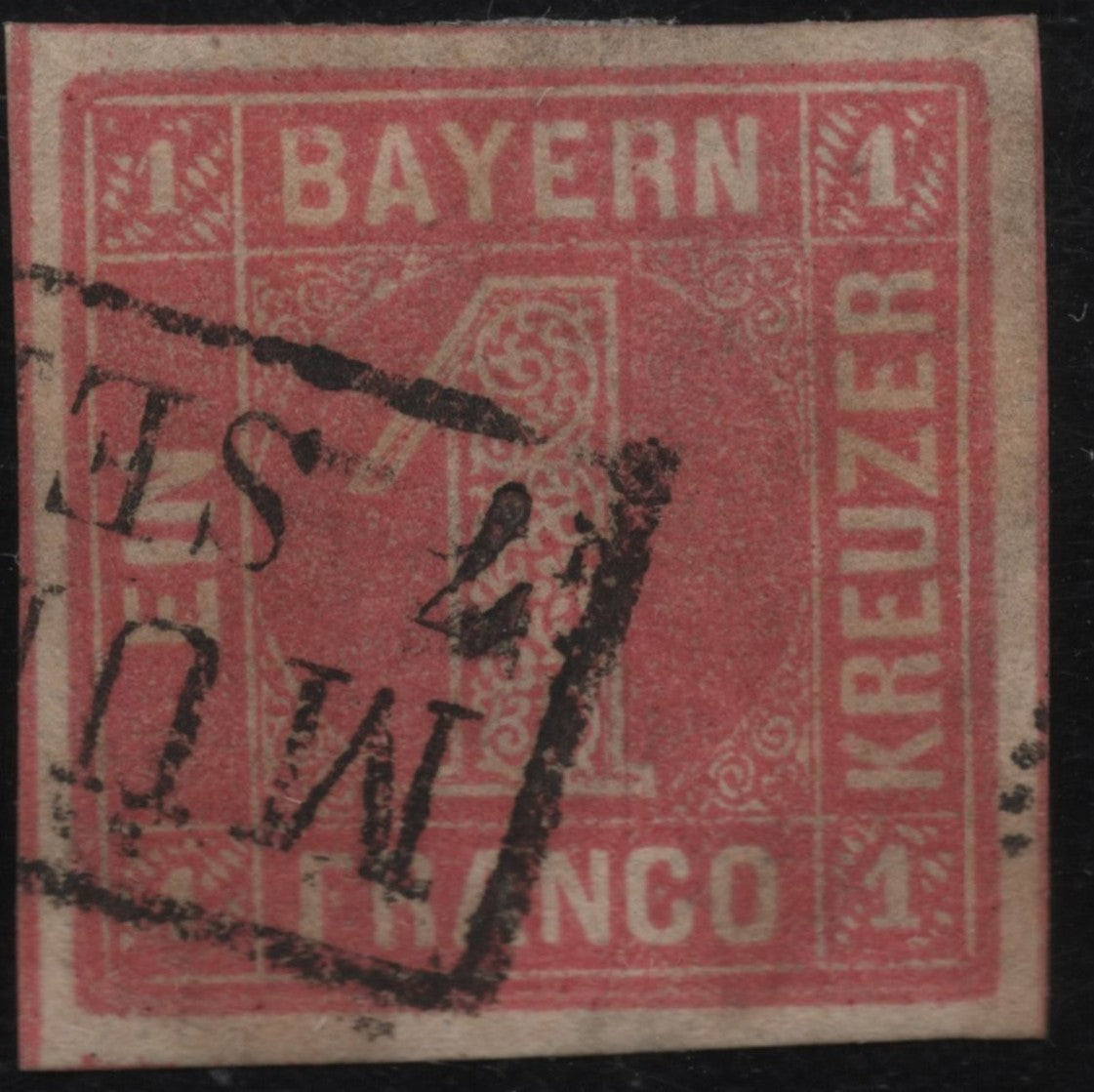SCG1836 - Bavaria 1862 – 1 Kreuzer Rose-Red Numeral Stamp (Used)