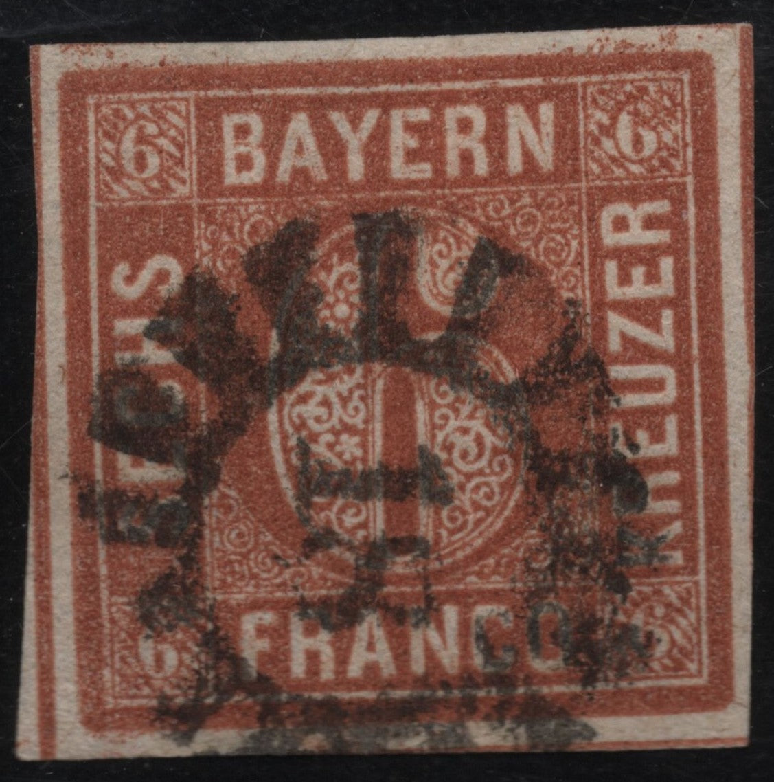 SCG1837 - Bavaria 1862 – 6 Kreuzer Brown Numeral Stamp (Used)