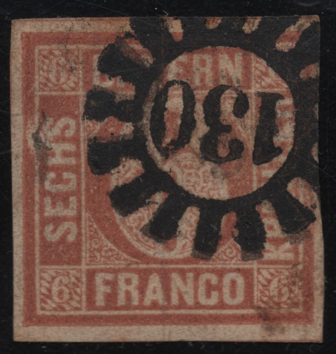 SCG1849 - Bavaria 1867 – 6 Kreuzer Brown with "130" Gearwheel Numeral Cancel