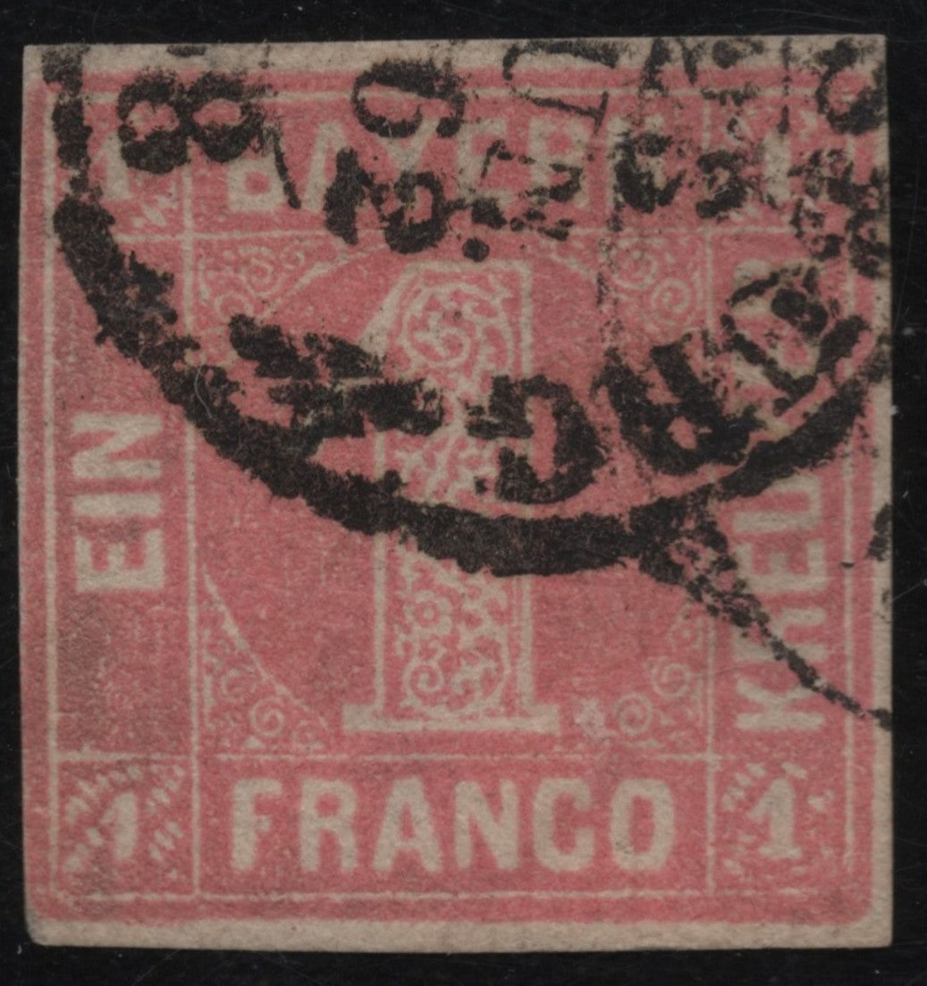 SCG1841 - Bavaria 1862 – 1 Kreuzer Pink Numeral Type (Used)