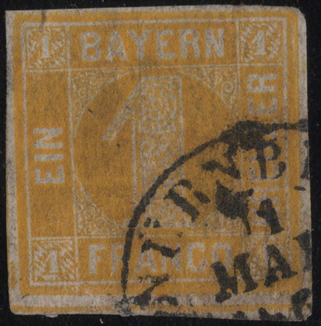 SCG1842 - Bavaria 1867 – 1 Kreuzer Yellow Imperforate (Used)
